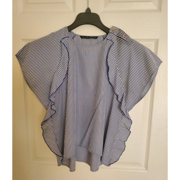 Zara Tops - ZARA RUFFLED  SIDES STRIPED  BLOUSE ....EUC